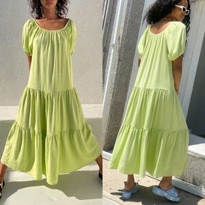 LISA Says Gah Women's Puff Sleeve Maxi Dress Lettuce Green Size M